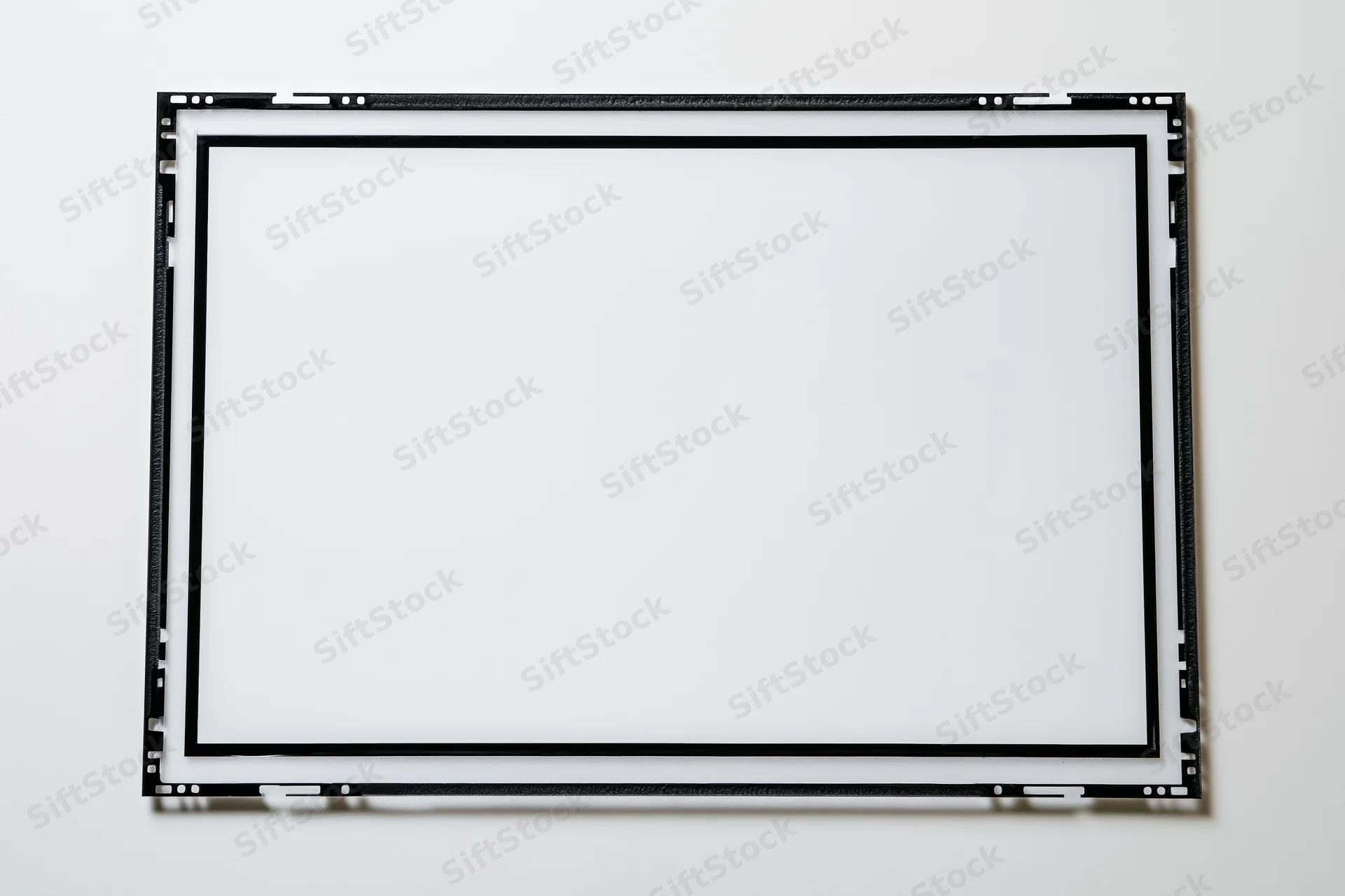 Blank medium format film frame with perforated edges on white background
