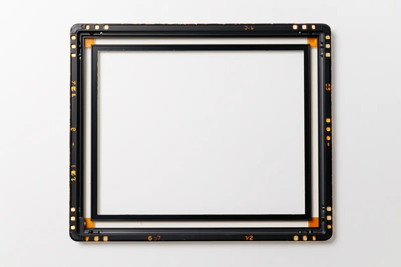 Blank medium format film frame border on white background with perforations and markings