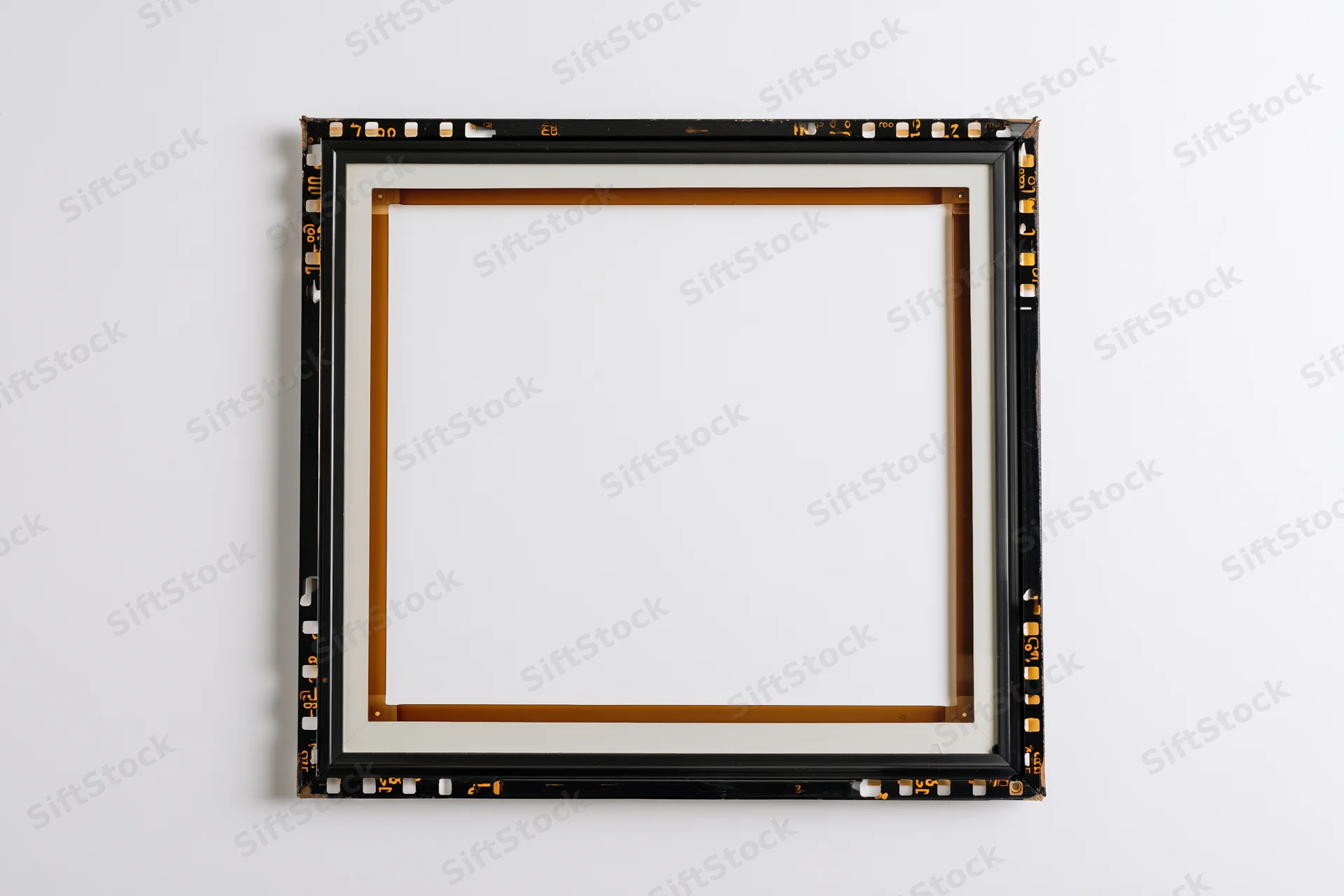 Blank medium format film frame border on white background