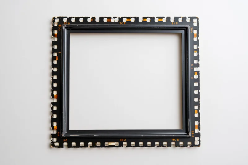 Blank medium format film frame border with perforations on white background
