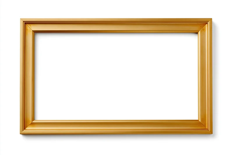 Gold rectangular picture frame lying flat on white background