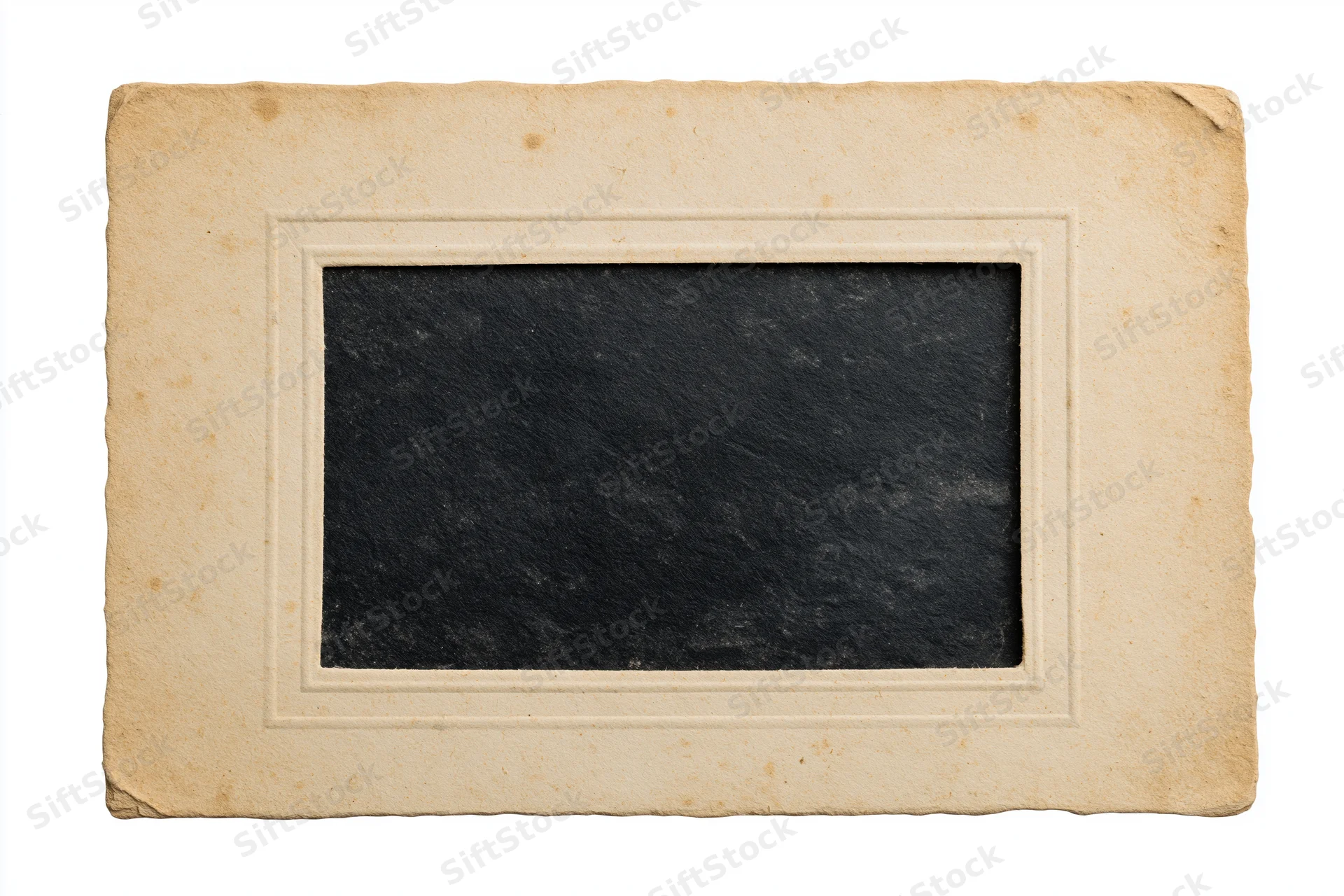 Vintage blank photographic print with beige paper border lying flat on white background