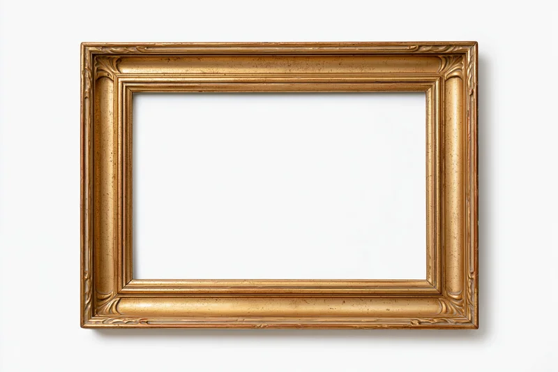 Ornate gold picture frame with carved details isolated on white background