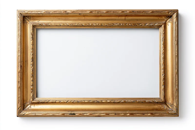 Ornate gold picture frame with carved details on white background