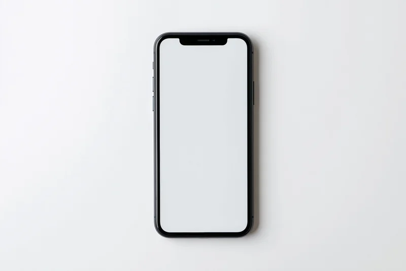 Black smartphone with blank white screen on white background