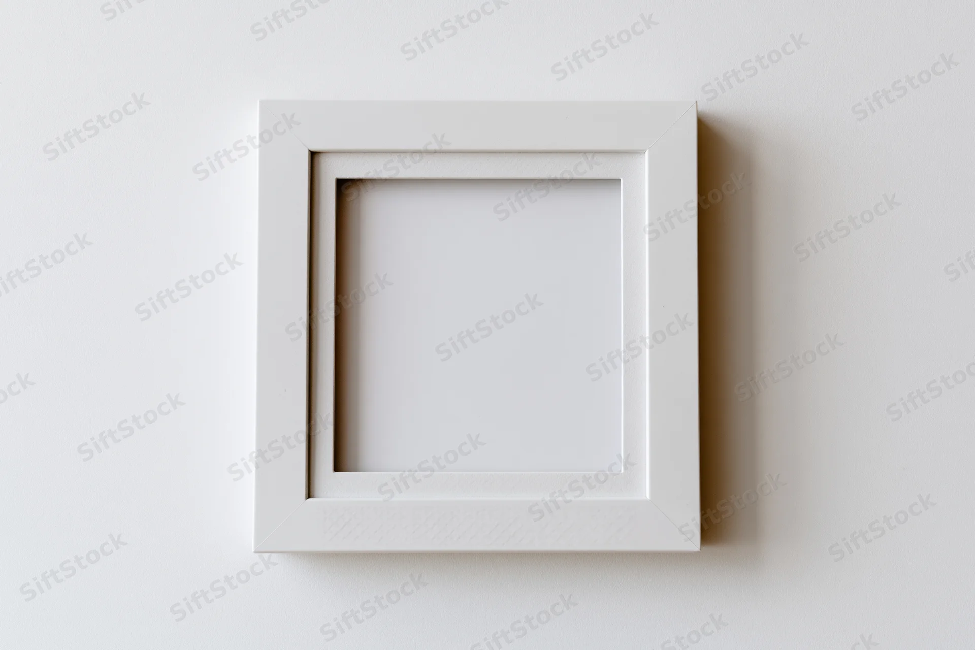 White blank photo frame hanging on a plain wall