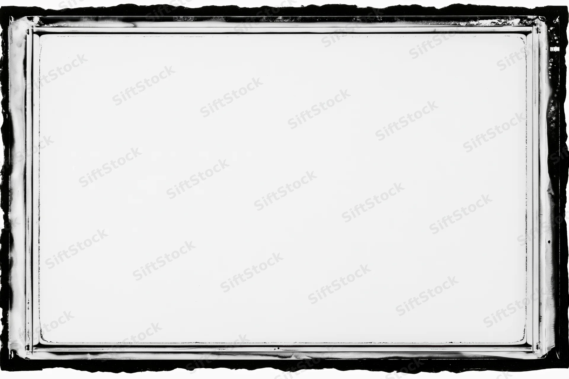Blank large-format film negative frame with distressed black border and white center