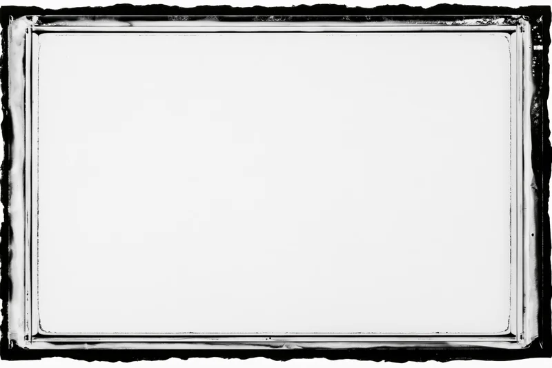 Blank large-format film negative frame with distressed black border and white center