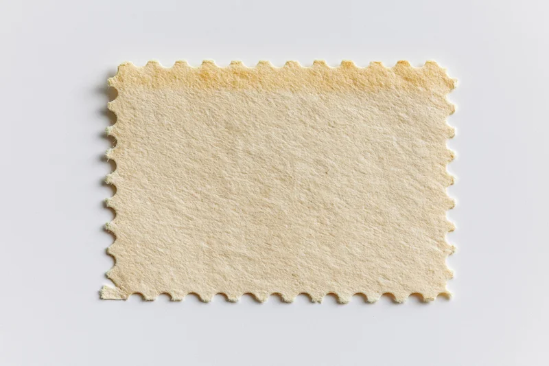 Blank postage stamp with perforated edges on white background