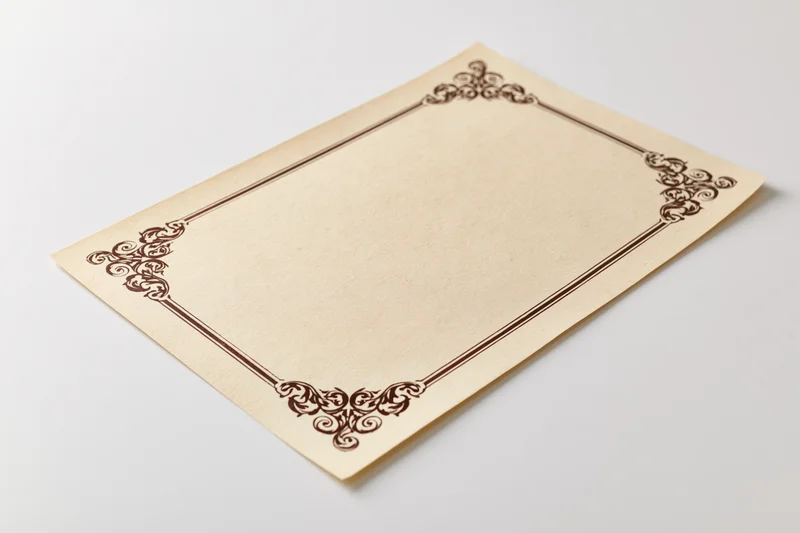 Vintage certificate template with ornate border on aged paper