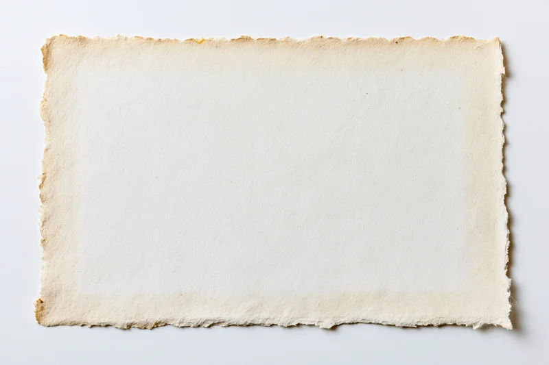Blank vintage paper with deckled edges lying flat on white background