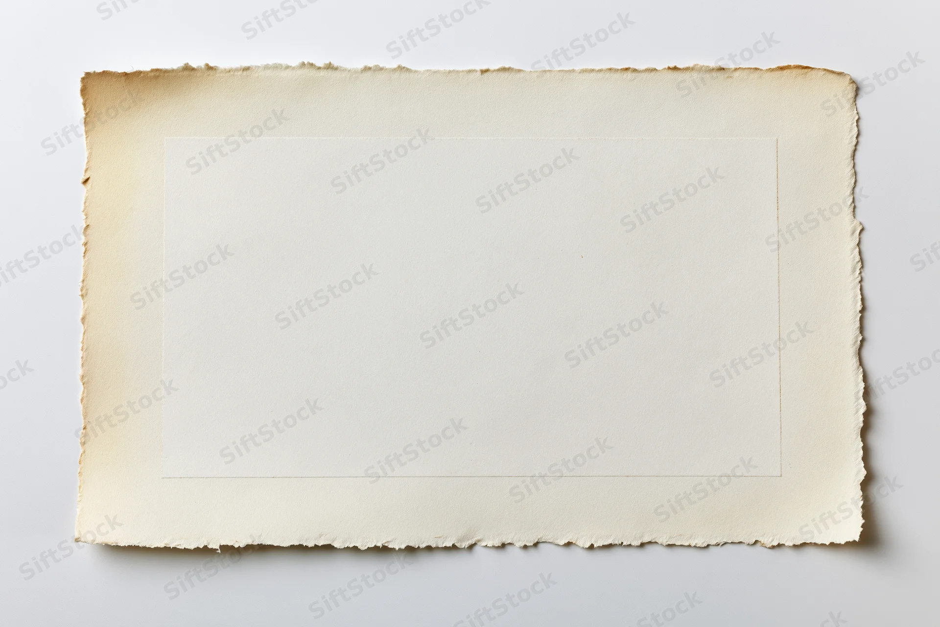 Vintage blank photo print with deckled edges lying flat on white surface