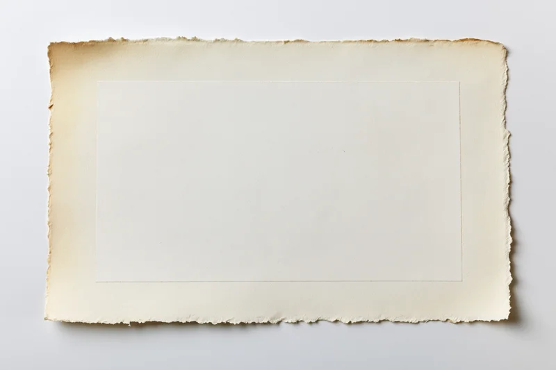 Vintage blank photo print with deckled edges lying flat on white surface