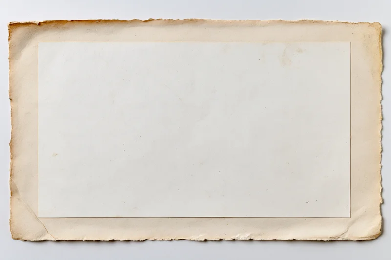 Vintage photo print with blank white center and aged paper border lying flat