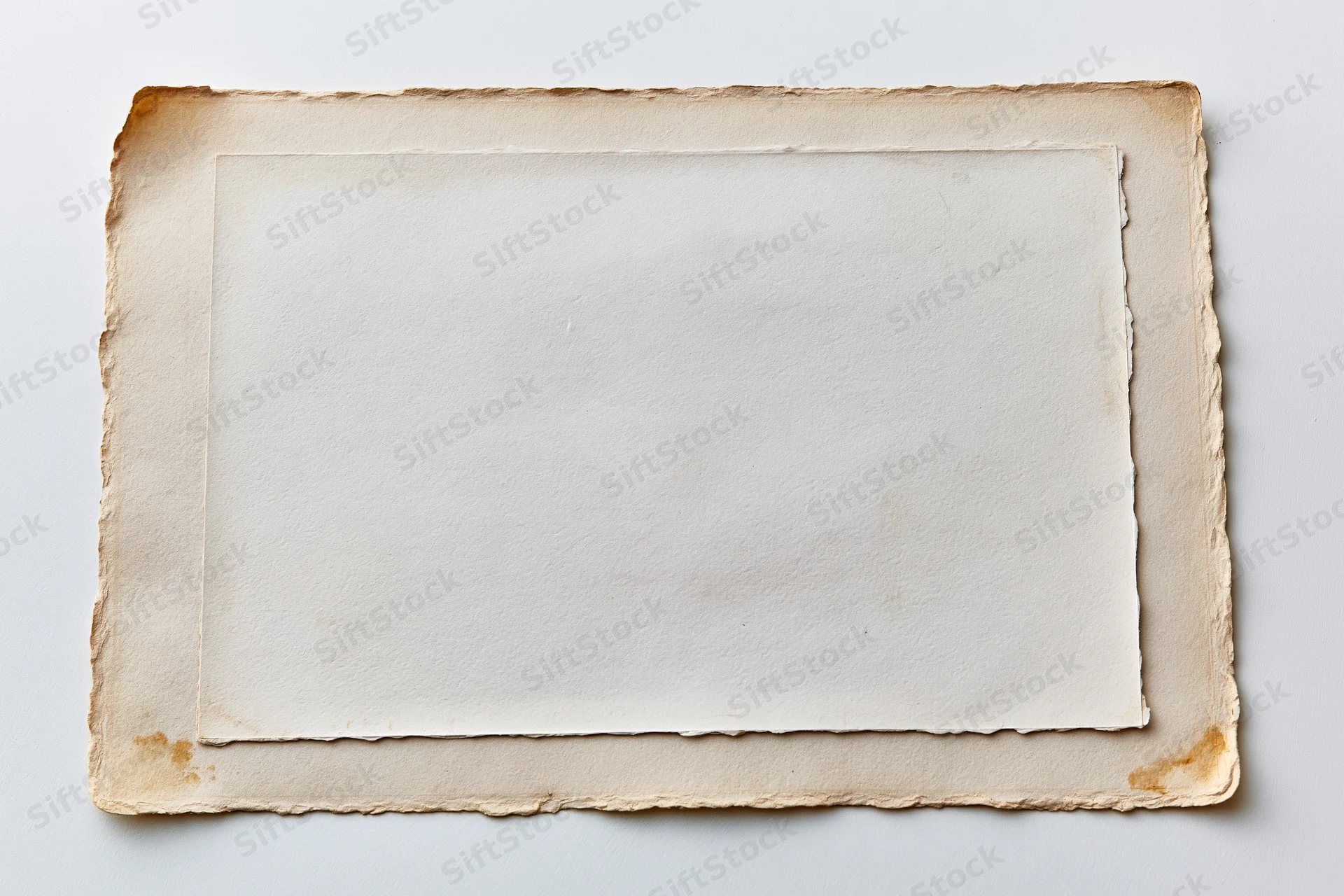 Vintage photo print with deckled edges lying flat on white surface