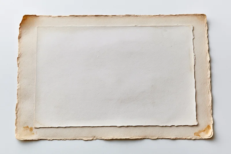 Vintage photo print with deckled edges lying flat on white surface