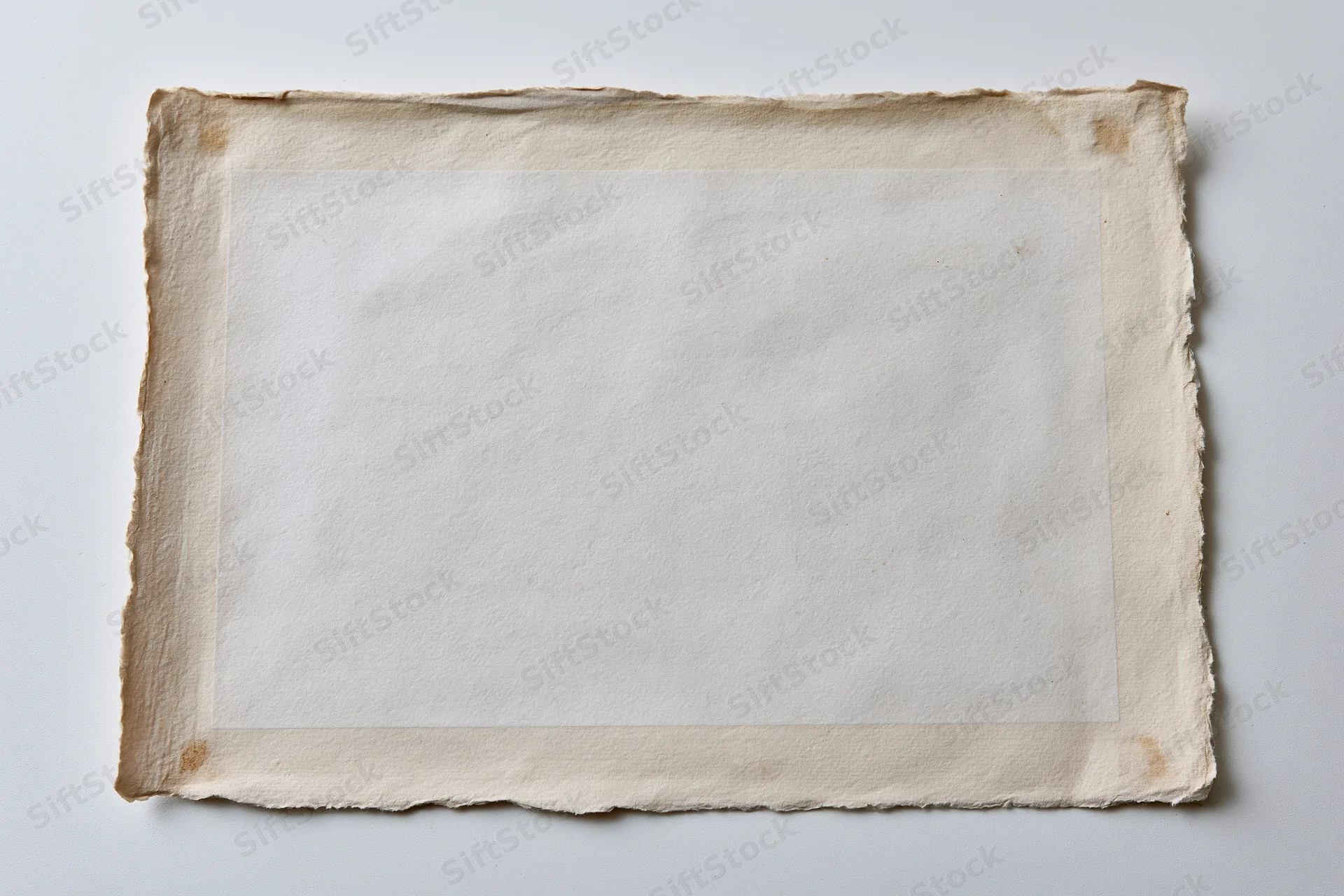 Vintage paper with deckled edges lying flat on white surface