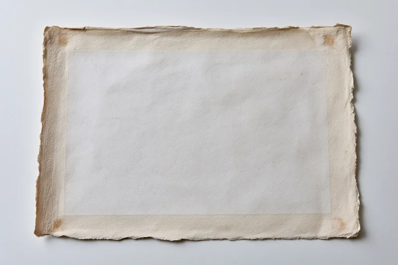 Vintage paper with deckled edges lying flat on white surface