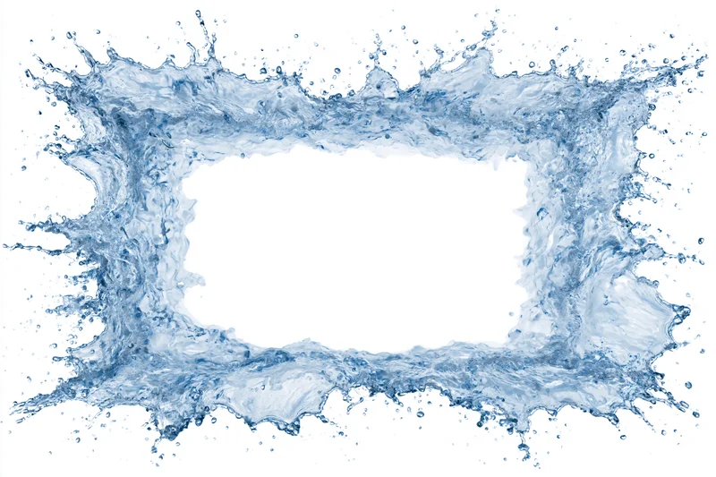 Dynamic water splash forming a rectangular frame border on white background