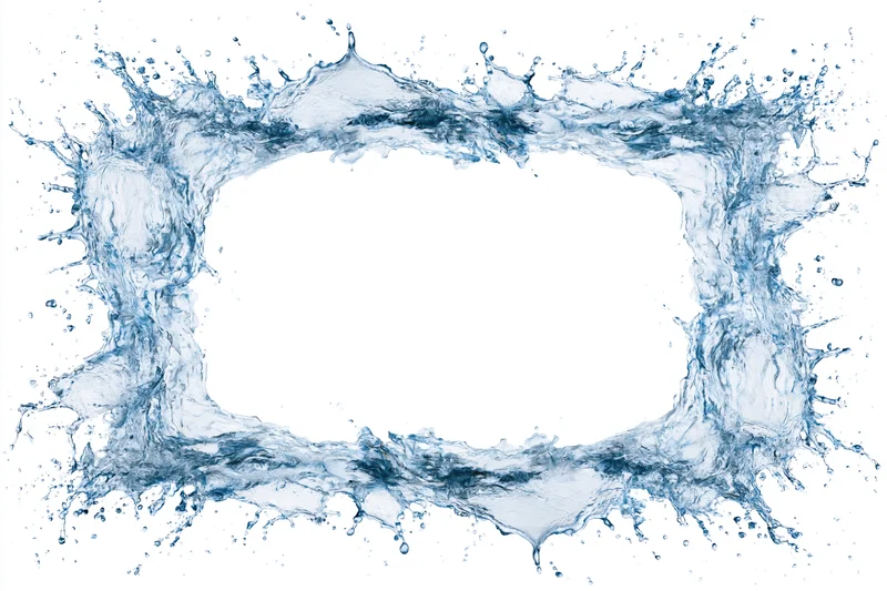 Dynamic water splash forming a rectangular frame border around a blank white center