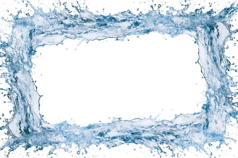 Dynamic water splash forming a rectangular frame border around a blank white center