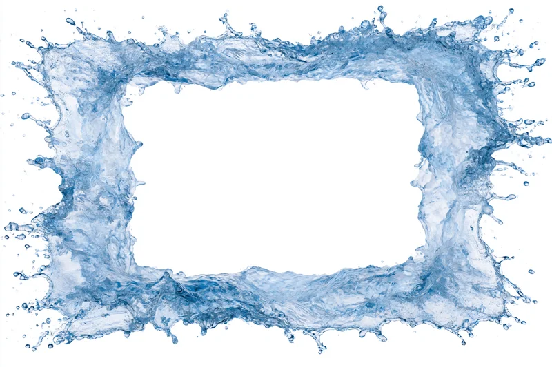 Dynamic water splash forming a rectangular frame border on white background