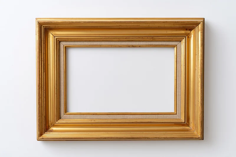 Empty antique gold picture frame hanging on a white wall