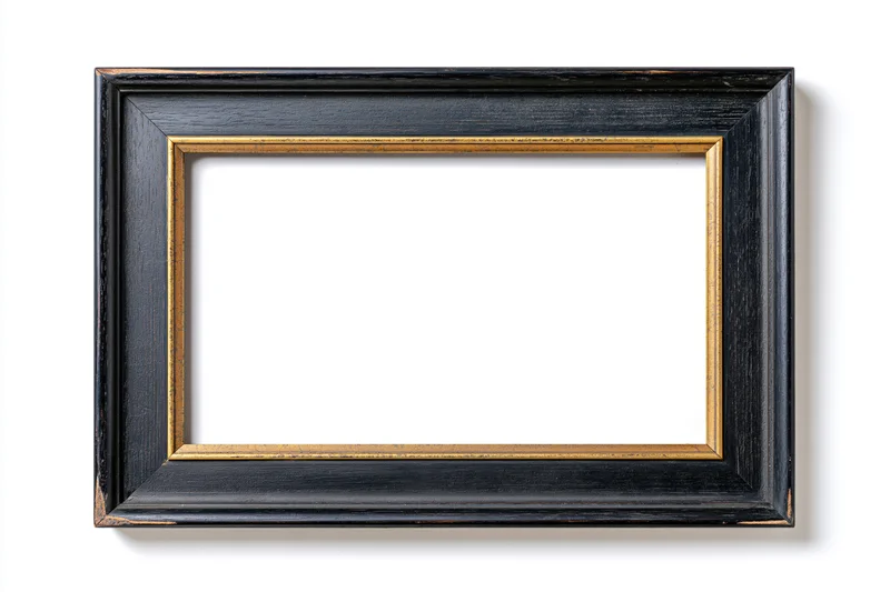 Empty classic wooden picture frame with dark ebony and aged gold