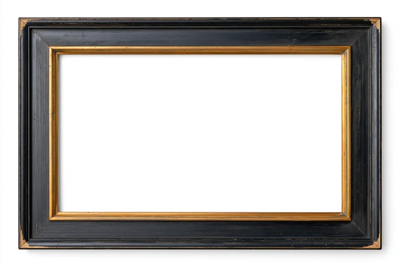 Empty classic wooden picture frame with black and gold finish isolated on white