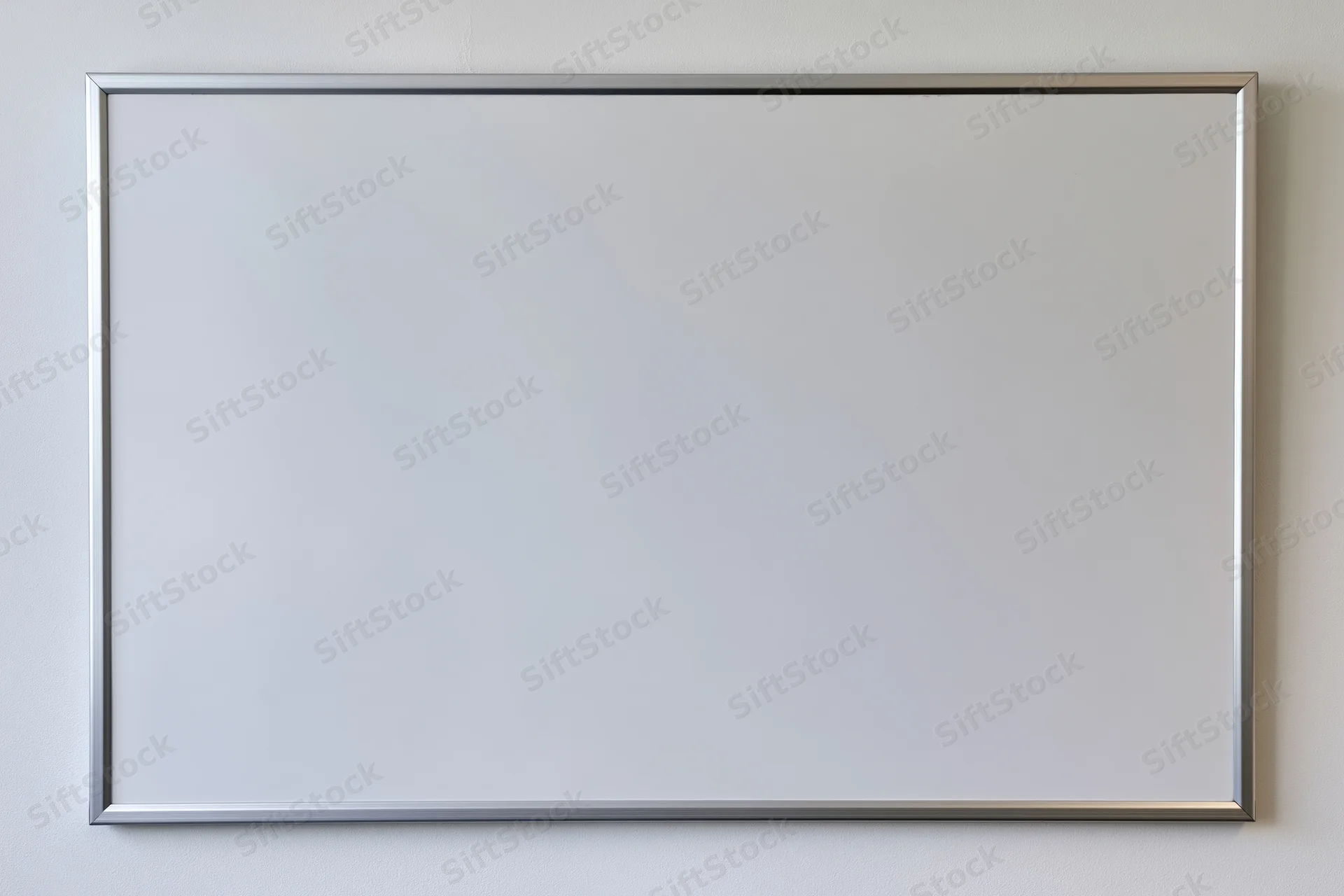 Empty whiteboard with aluminum frame mounted on a wall