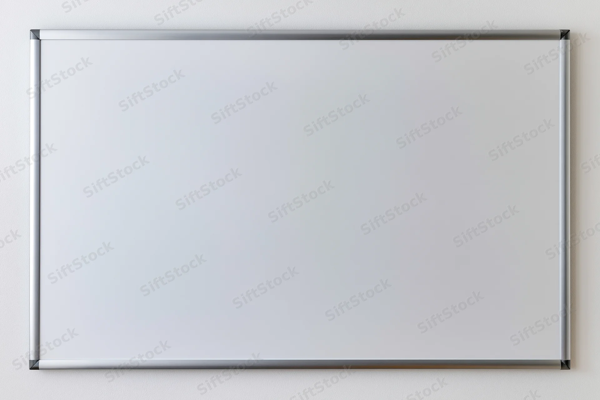 Empty white dry-erase board with aluminum frame mounted on a wall