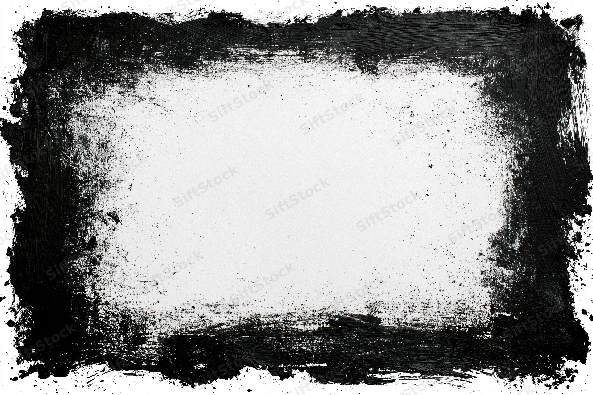 Grunge black ink border frame with distressed paint strokes on white background