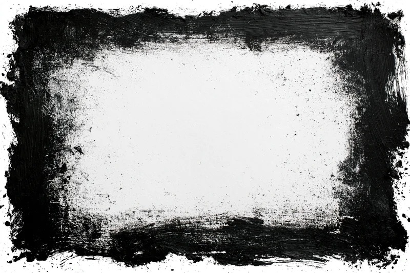 Grunge black ink border frame with distressed paint strokes on white background