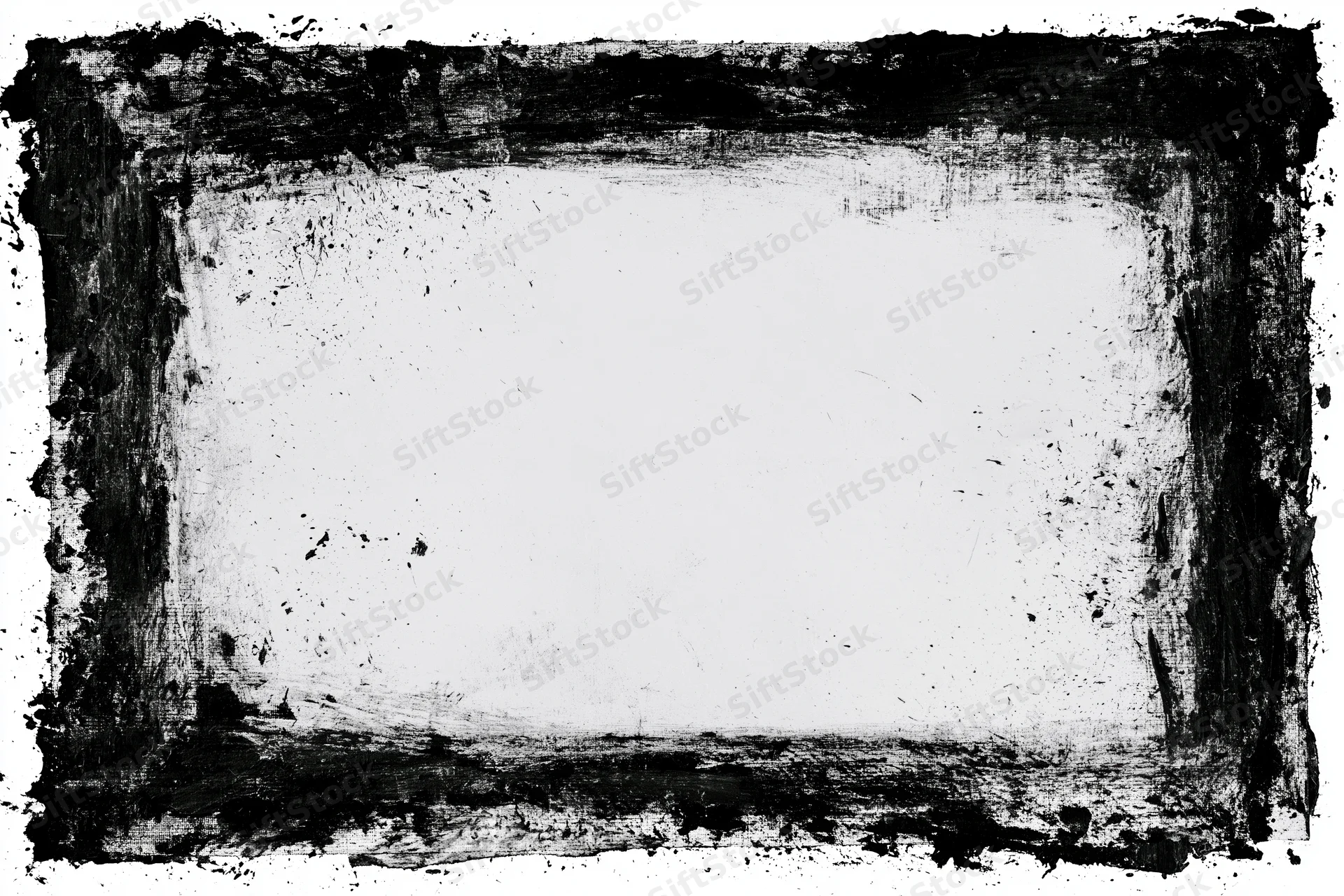 Grunge ink border frame with distressed black edges surrounding a white center