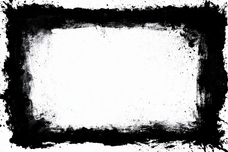 Grunge ink border frame with distressed black paint texture surrounding a blank white center