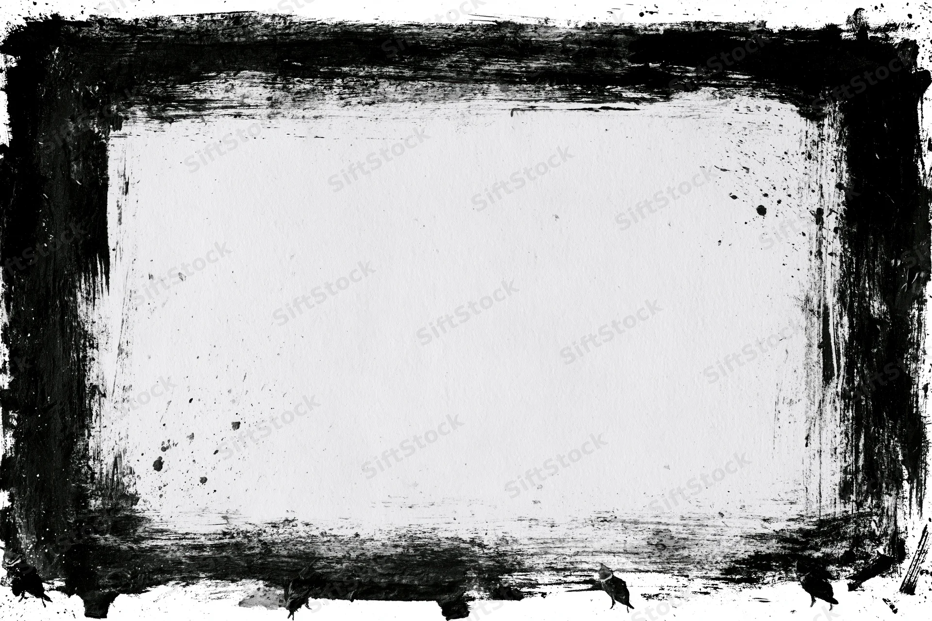 Grunge ink border frame with distressed black paint strokes on white background