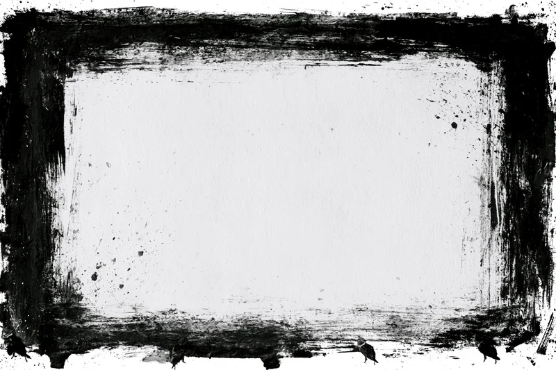 Grunge ink border frame with distressed black paint strokes on white background