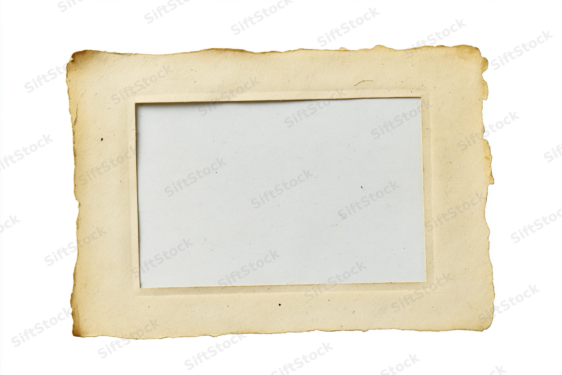 Vintage paper frame with torn edges and blank center isolated on white