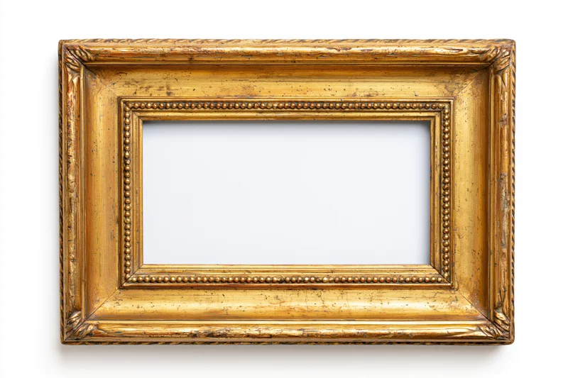 Ornate antique gold picture frame with intricate detailing isolated on white background