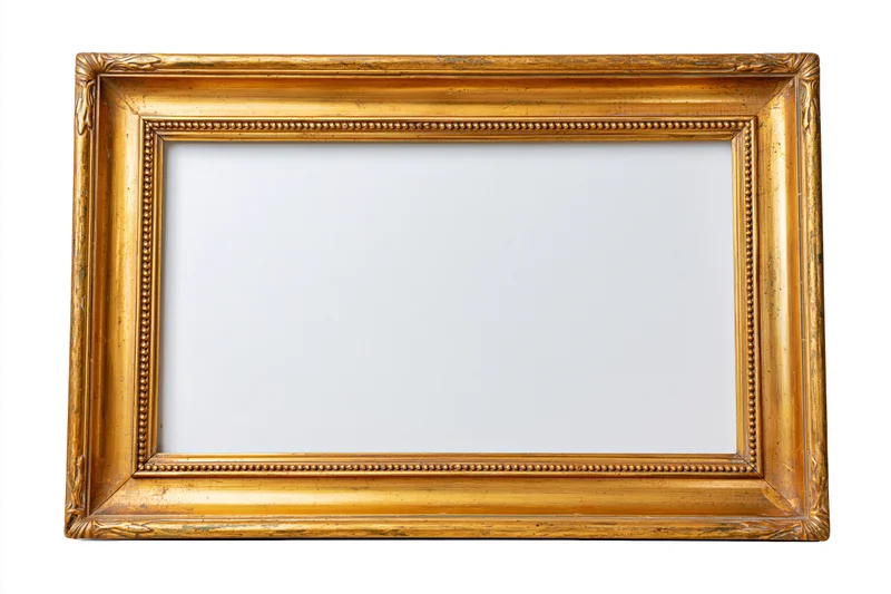 Ornate antique gold picture frame with intricate detailing isolated on white background