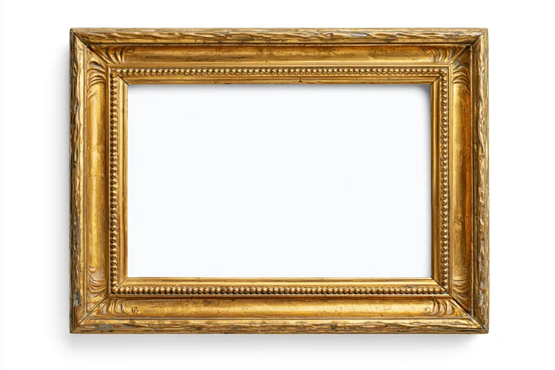 Ornate antique gold picture frame with intricate detailing on white background
