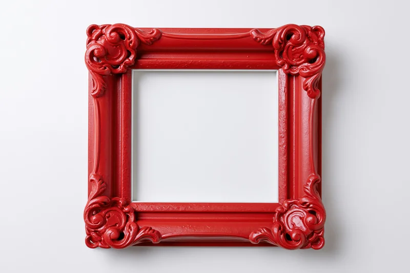 Ornate red vintage picture frame with carved details on white background