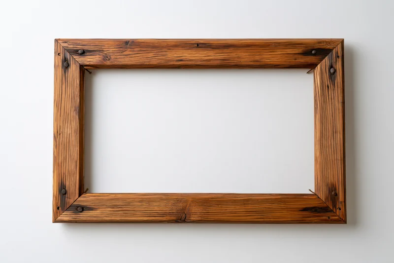 Rustic wooden picture frame lying flat on white surface