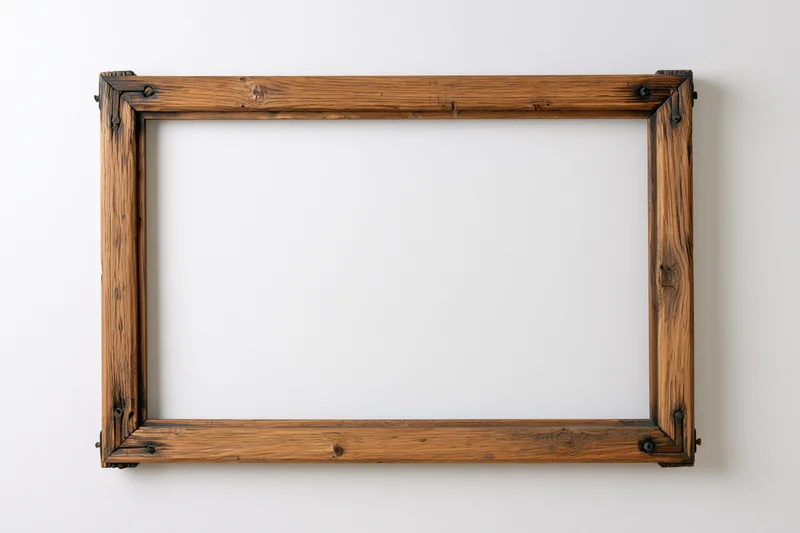 Rustic wooden picture frame lying flat on white surface
