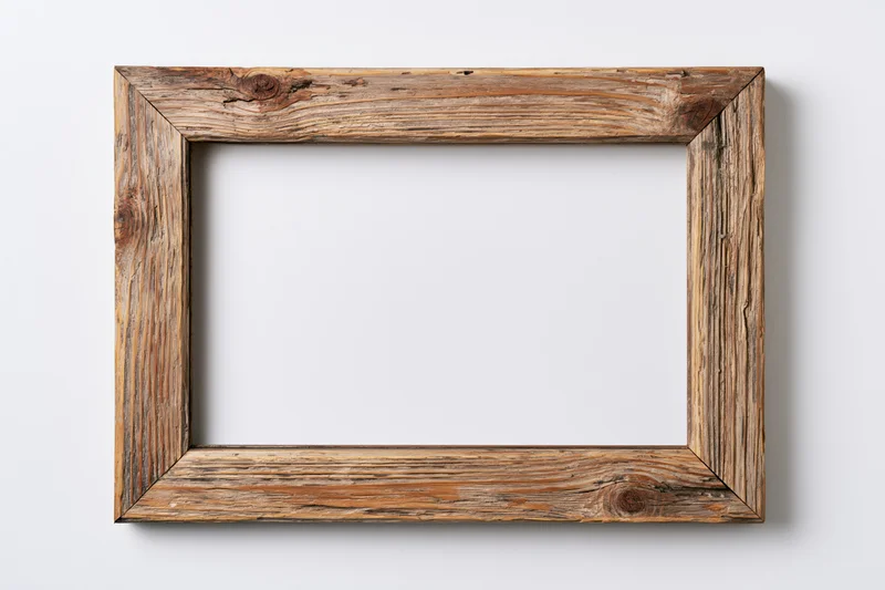 Rustic wooden picture frame with open center isolated against white background