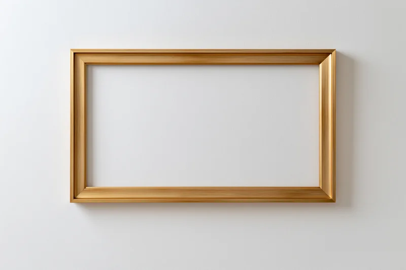 Gold rectangular picture frame hanging on white wall