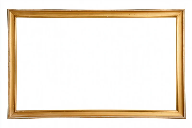 Thin rectangular gold picture frame isolated on white background with copyspace