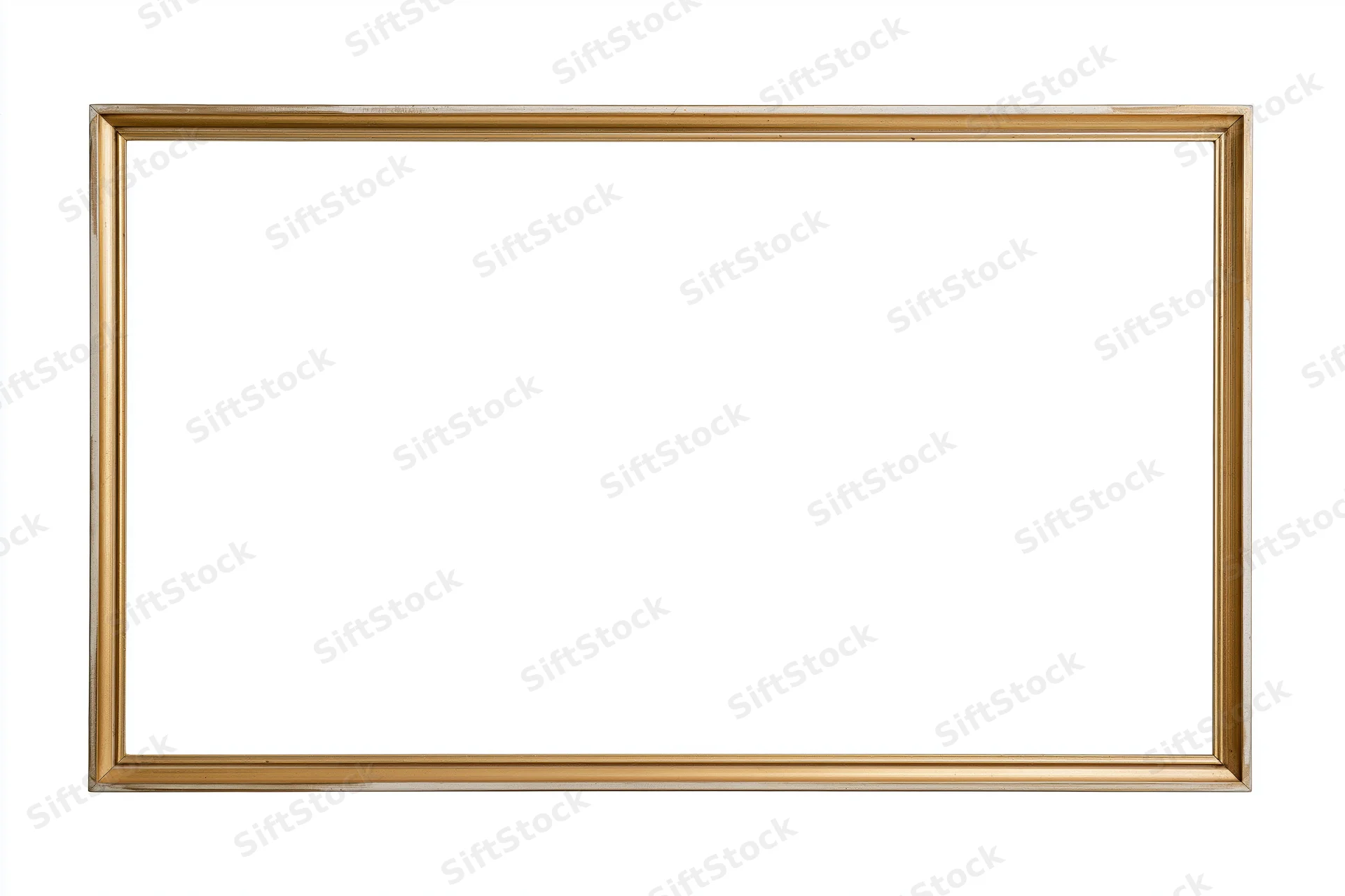 Thin rectangular gold picture frame isolated on white background