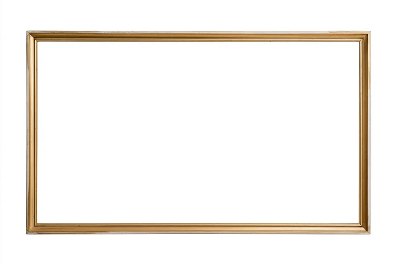 Thin rectangular gold picture frame isolated on white background