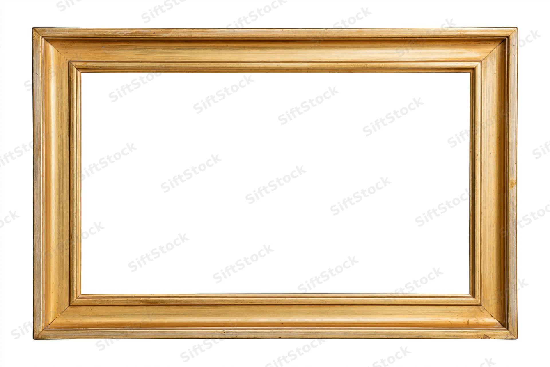 Thin rectangular gold picture frame isolated against a plain white background